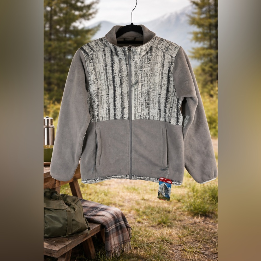 The North Face Denali Jacket Women Large Grey Birch Tree Print Polartec NWT